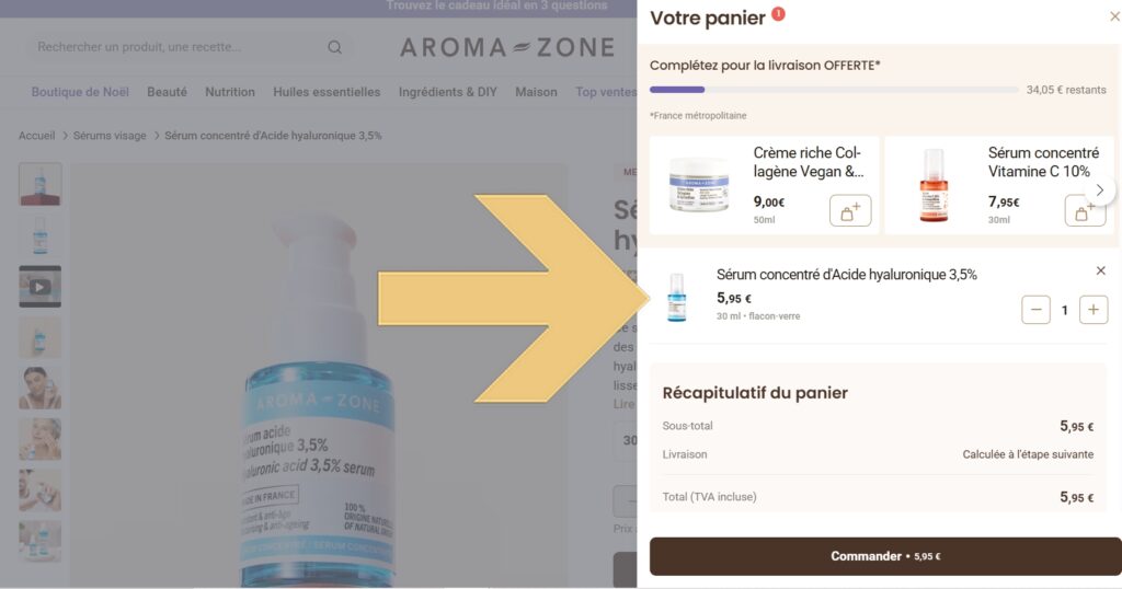 aroma-zone voir mon panier