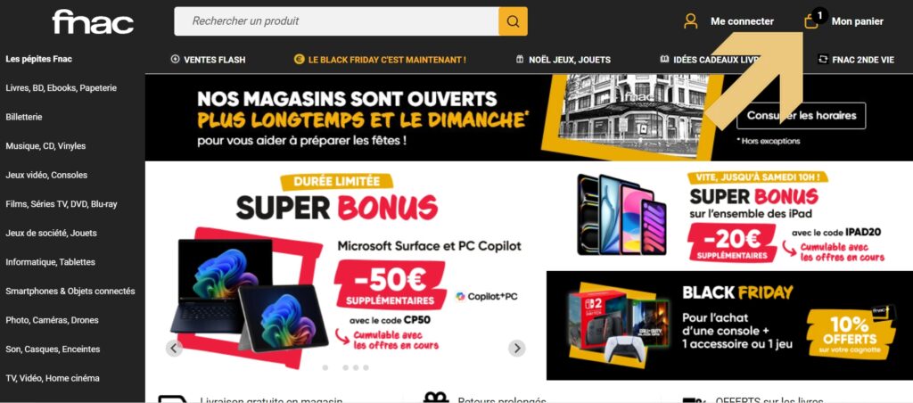 fnac retrouver mon panier