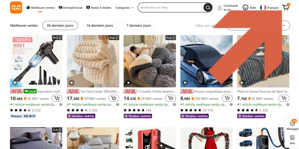 voir mon panier Temu