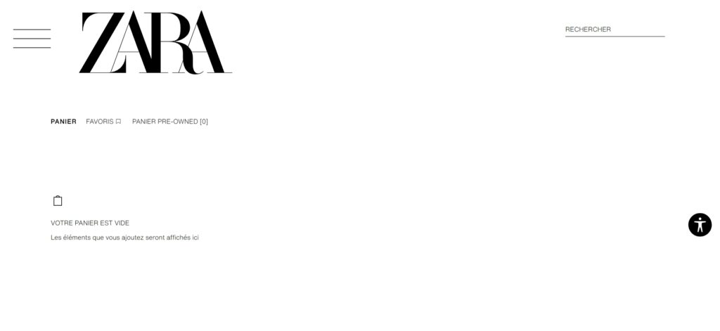 zara mon panier vide