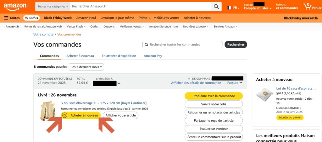 Comment acheter un article déjà commandé sur Amazon