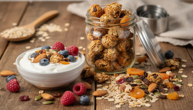 découvrez la recette maison de granola croustillant et muesli by cyril lignac, pour un petit-déjeuner sain et gourmand à préparer soi-même.