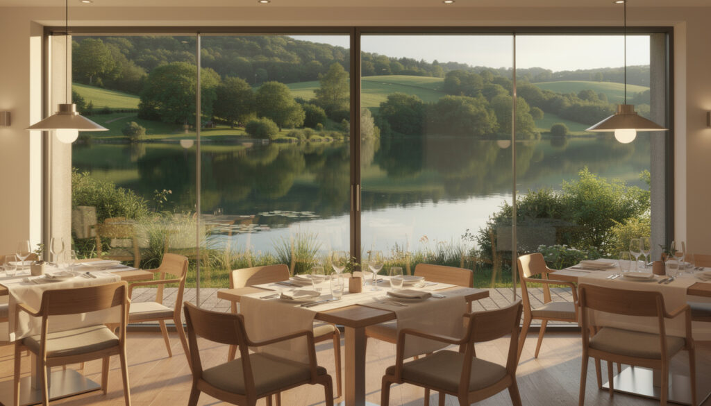 découvrez le restaurant situé aux coordonnées gps latitude 50.389 et longitude 3.853, offrant une expérience culinaire unique au bord du lac.